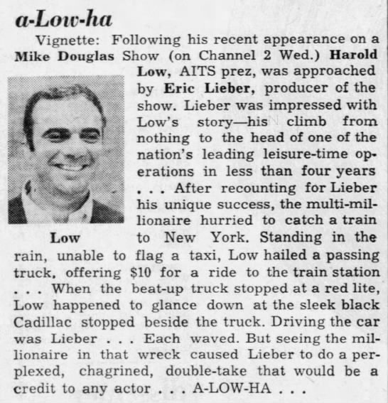 "A low ha"=aloha (1969). - 