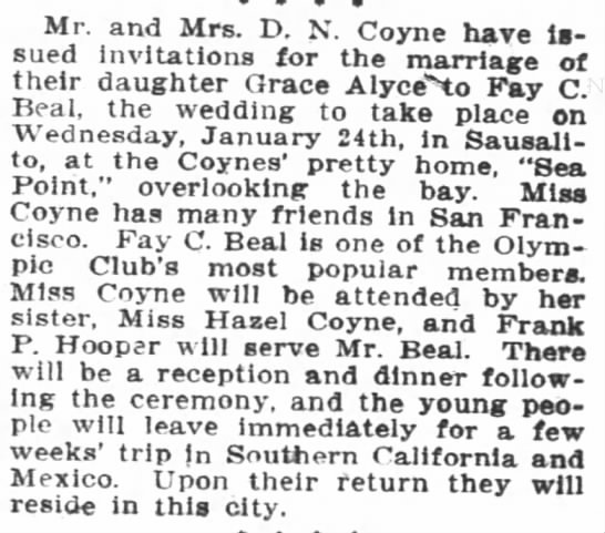 1906 wedding invite Fay C Beal - 