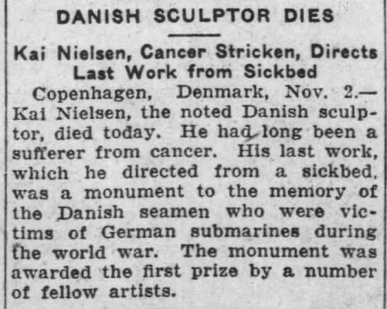 Danish Sculptor Dies - 