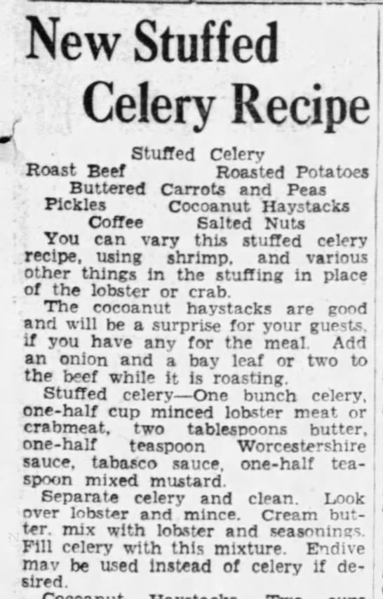 Recipe: Seafood filling for stuffed celery (1937) - 