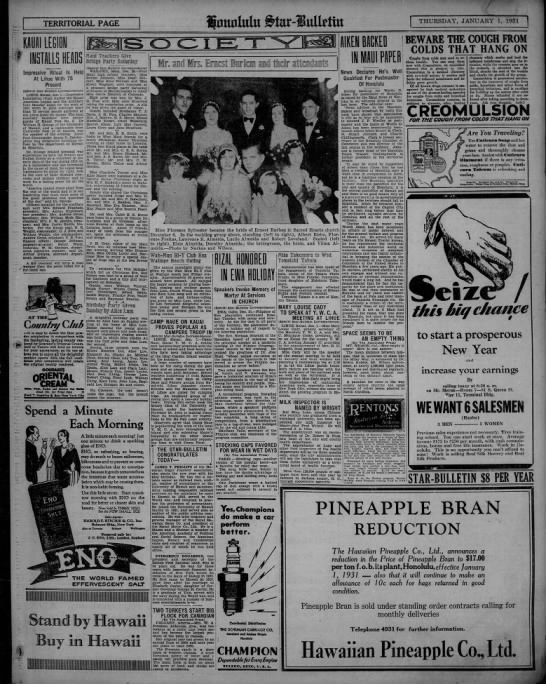 Society page, Star-Bulletin, 1931 - 