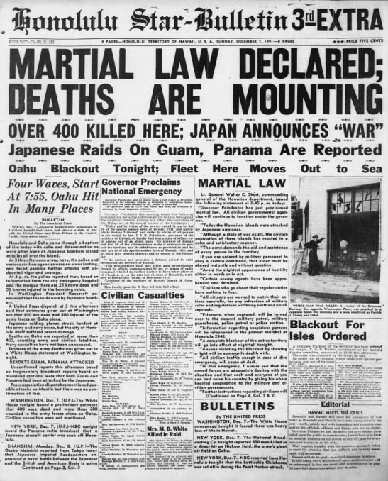 07 Dec 1941 Honolulu Star-Bulletin Honolulu, Hawaii