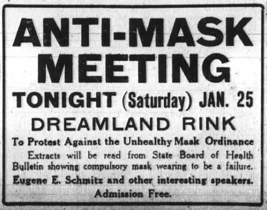 1919 01 25 Anti-Mask league meeting notice - 