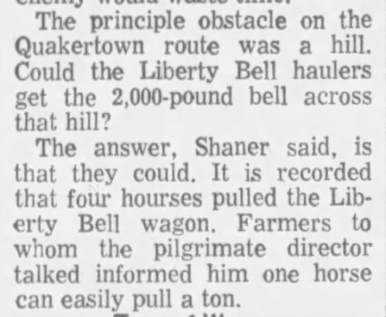 Horse can easily pull a ton - team of horses pulled liberty bell up a hill - 