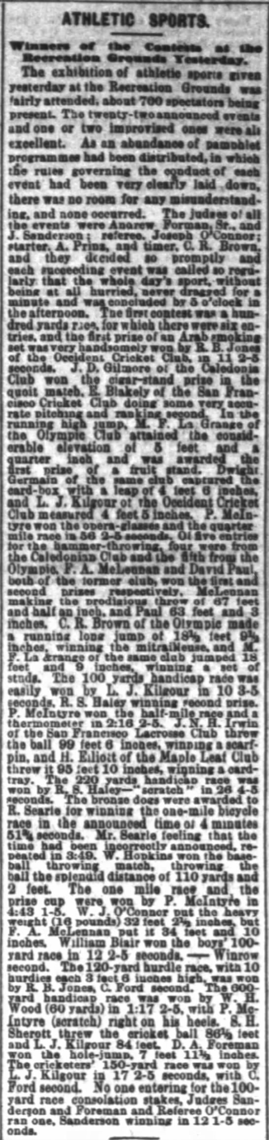 R. Searle wins first outdoor bicycle race in San Francisco? 2/23/1879 - 