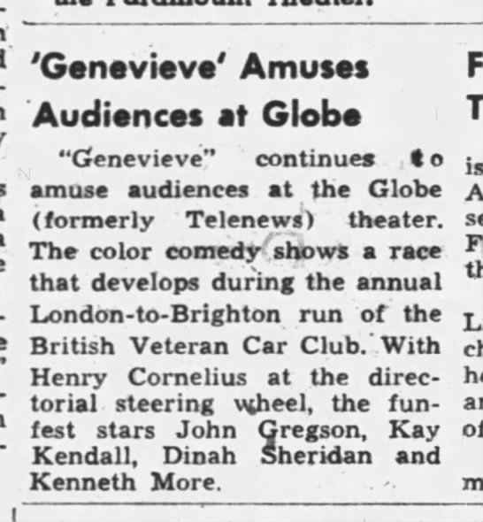 Genevieve Amuses Audiences at Globe - Oakland Tribune April 25, 1954 - 