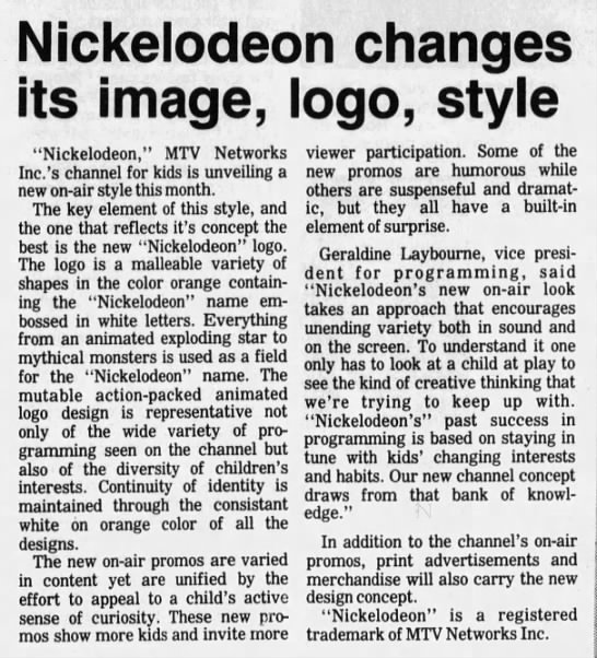Nickelodeon changes its image, logo, style (1984) - 