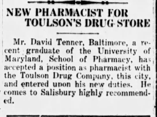 David Tenner Pharmacy job