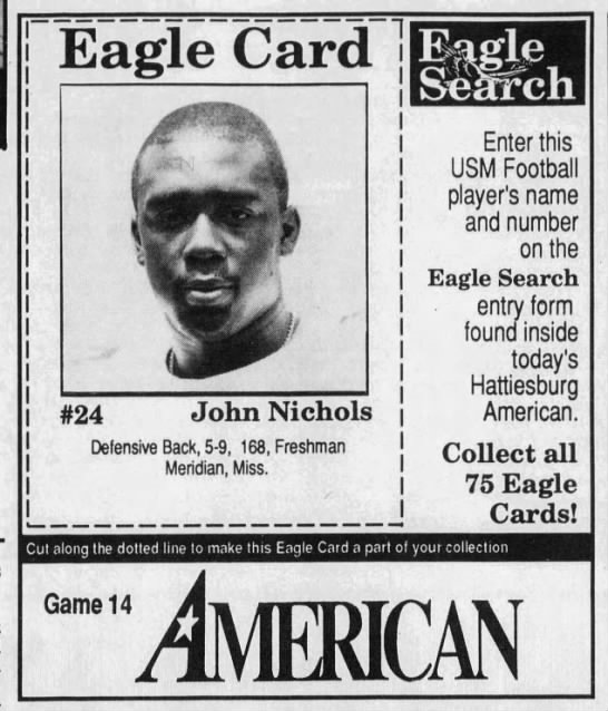 Eagle Card, John Nichols, trading card - 