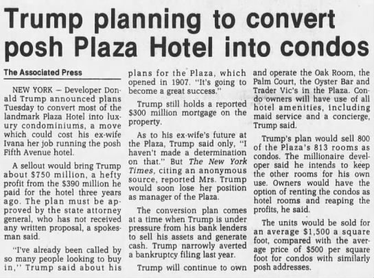 Trump planning to convert posh Plaza Hotel into condos - 