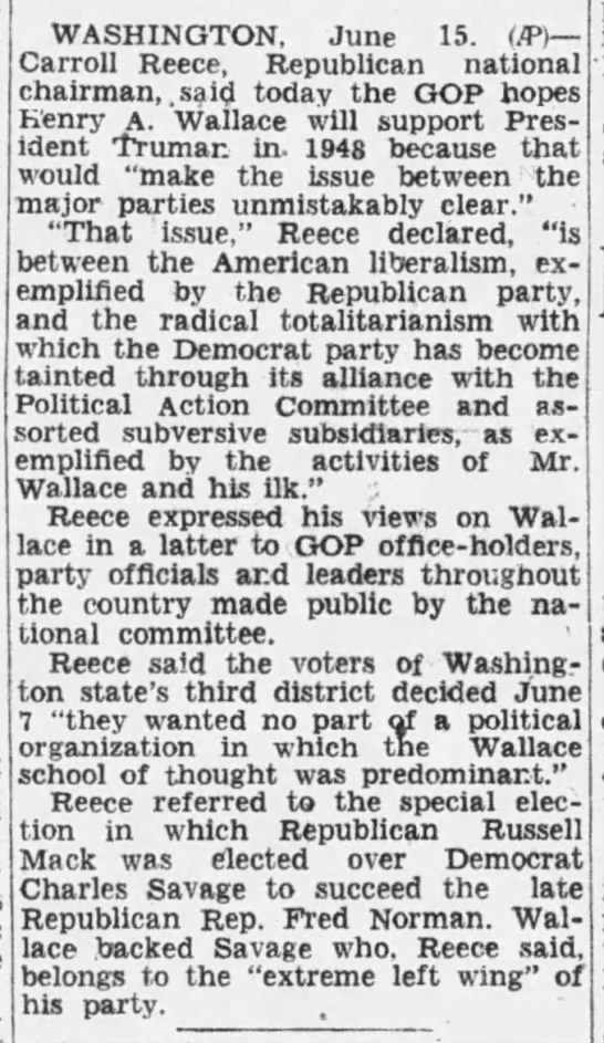 Reece: GOP is the party of "American liberalism," 1947 - 