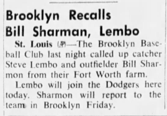 Brooklyn Recalls Bill Sharman, Lembo - 