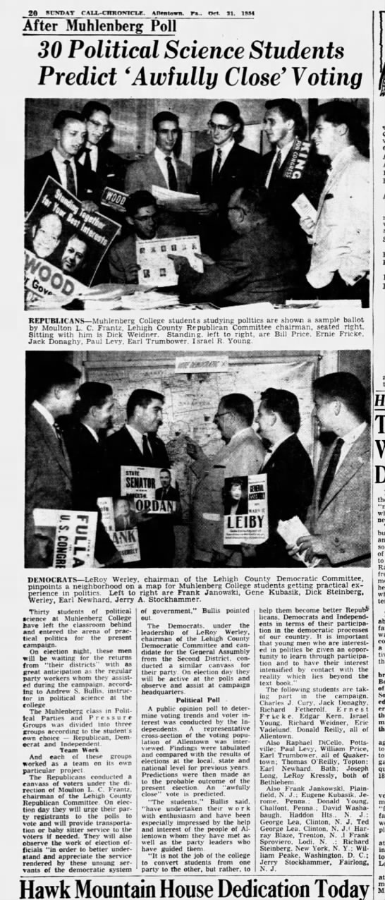 1954 George Lea, Clinton NJ Political Poll