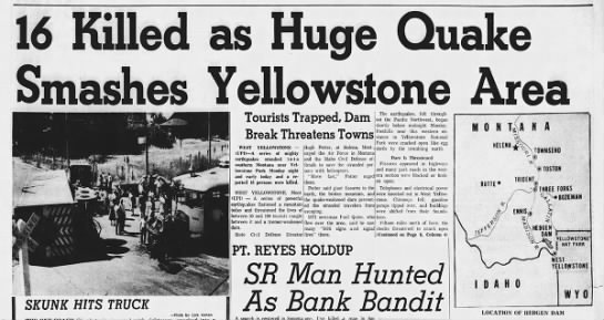 News coverage of the 1959 Yellowstone earthquake - 