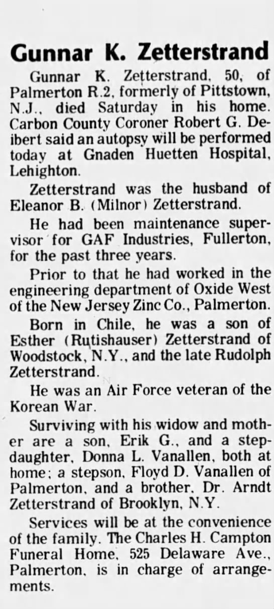 Obituary for Gunnar K. Zetterstrand - Newspapers.com