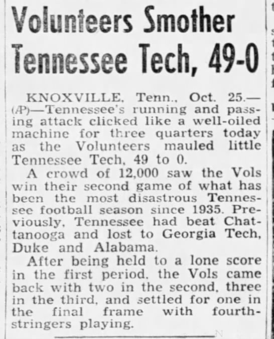 Volunteers smother Tennessee Tech, 49–0 - 