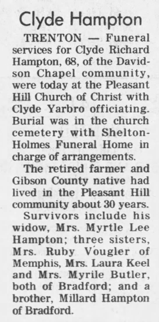 Obituary for Clyde Richard Hampton (Aged 68)