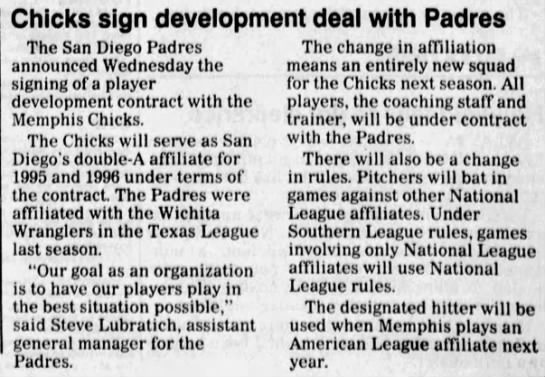 Chicks Sign Development Deal with Padres - 