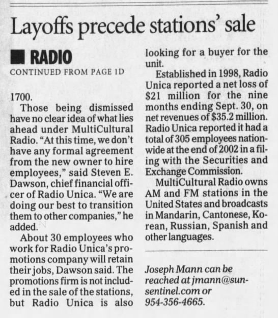 Layoffs precede stations' sale - 