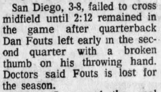 Fouts injury, 25 Nov 1974 - 