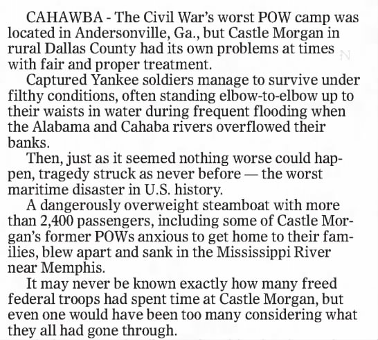 Castle Morgan, a Union POW camp, was located in Cahawba - 