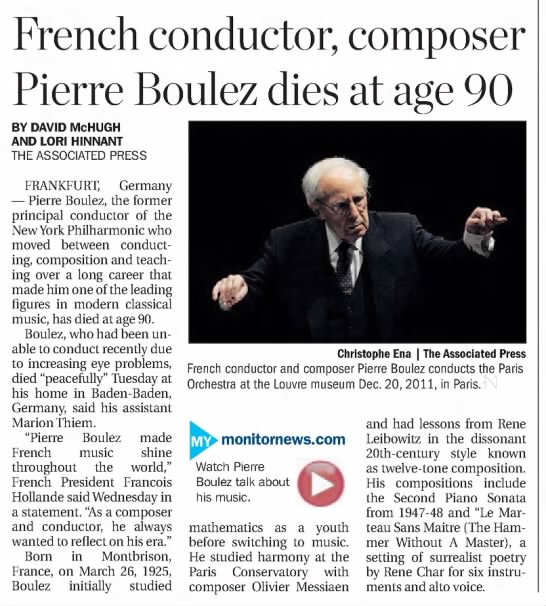 Pierre Boulez Obituary AP - 