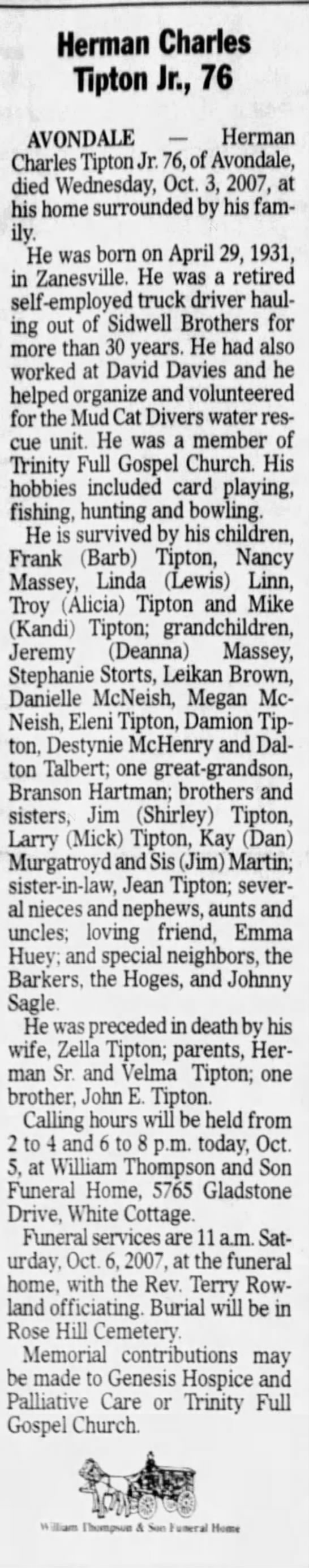Obituary for Herman Charles Tipton, 1931-2007 (Aged 76 ...