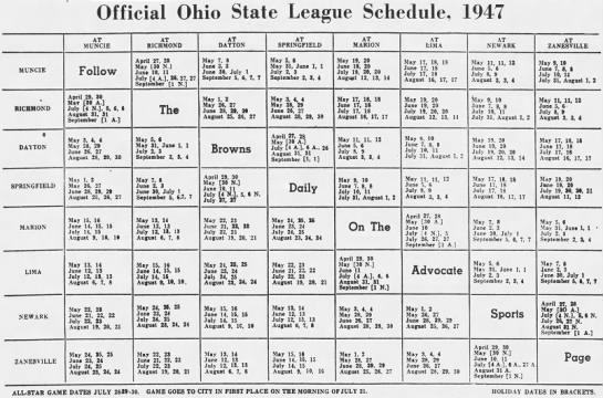 1947 Ohio State League schedule - 