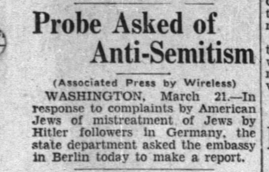 Probe Asked of Anti-Semitism - 