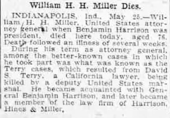William H. H. Miller Dies - 