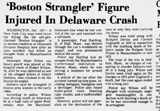 Robert Wilson in car crash 
Daily Times (Salisbury, MD) 11/05/76, Friday - 