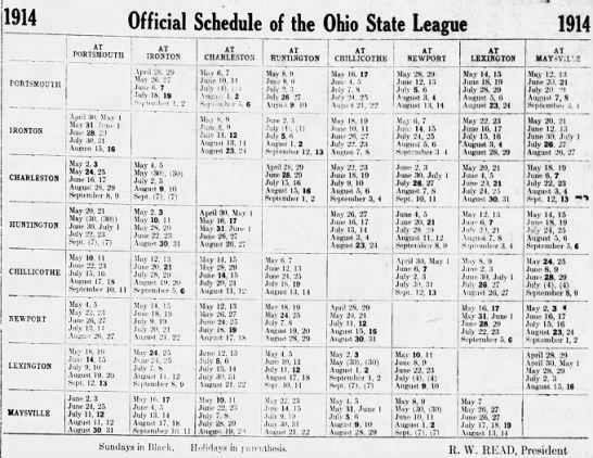 1914 Ohio State League schedule - 