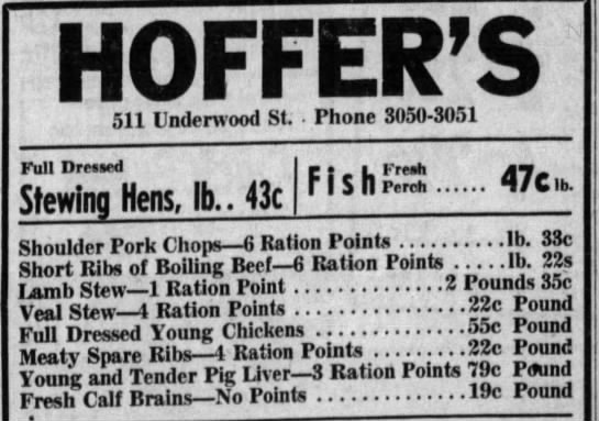 3 ration points needed for "young and tender pig liver," Ohio 1943 - 
