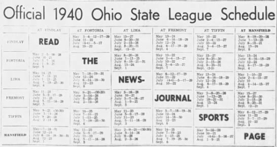 1940 Ohio State League schedule - 