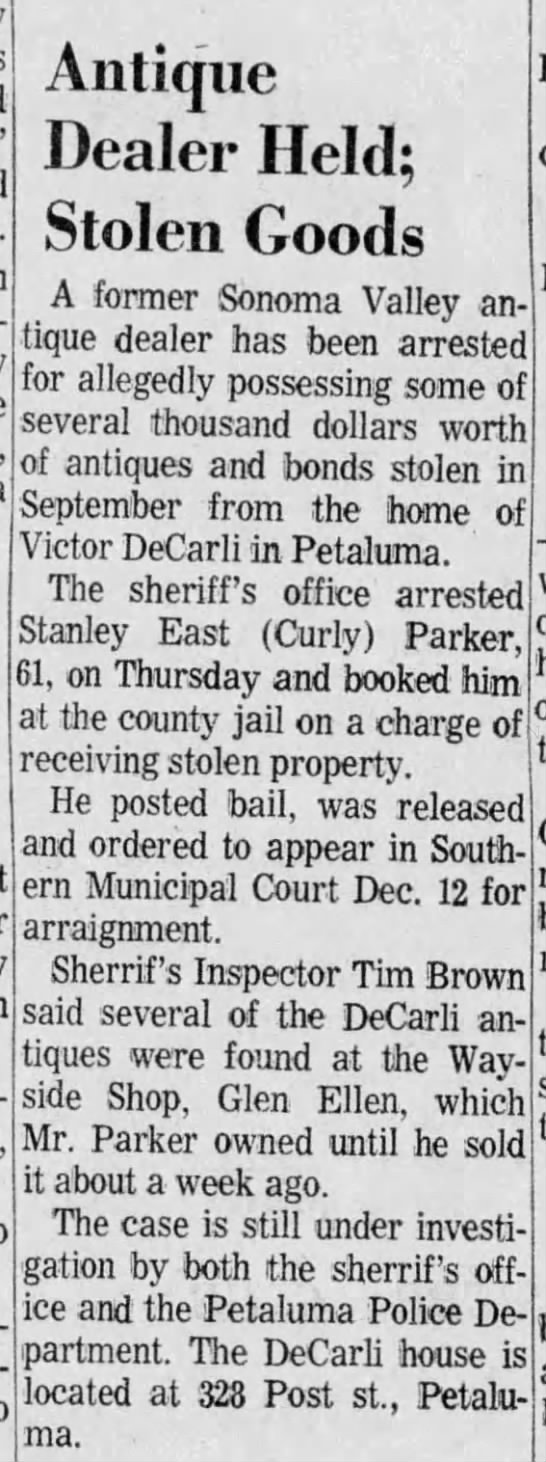 Curly Parker arrested (8 Dec 1969) - 