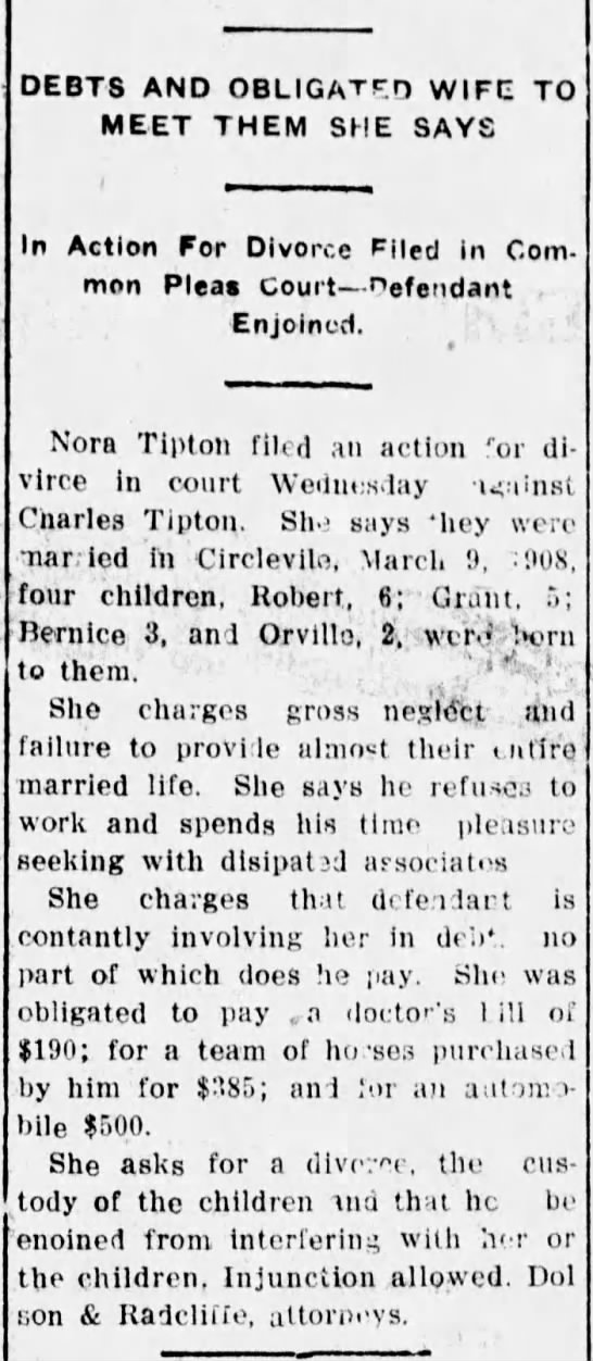 Charles Tipton versus Nora Tipton WednesdayOctober 20, 1915 pg. 5 ...