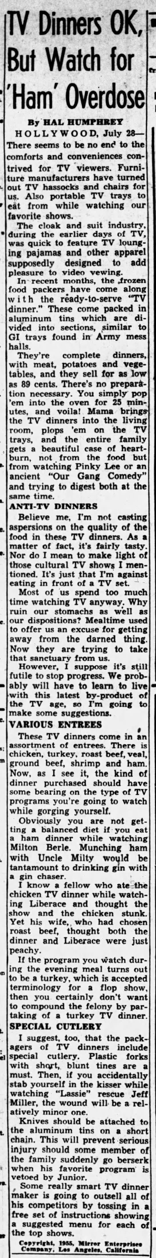 TV dinners join ranks of other tv "comforts and conveniences" (1955) - 