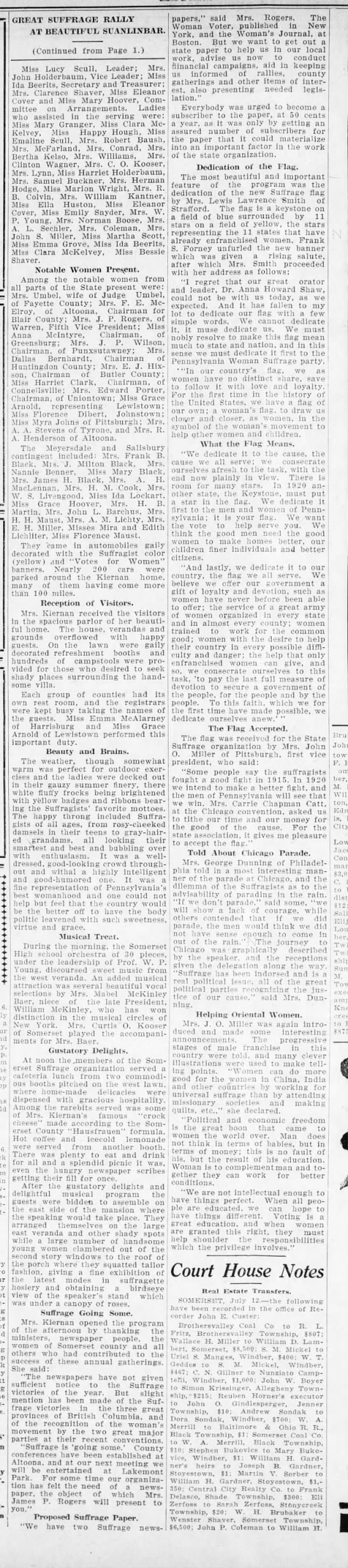 Meyersdale Republican report about Suffrage Rally in Somerset, continued - 