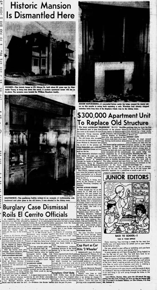 Historic Mansion Is Dismantled - Oakland Tribune September 12, 1956 - 