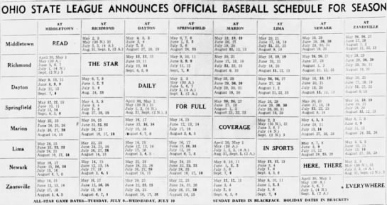 1946 Ohio State League schedule - 