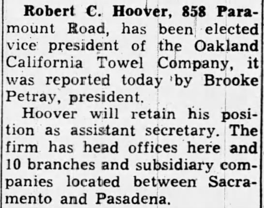 Oakland California Towel Company - Robert C. Hoover - 