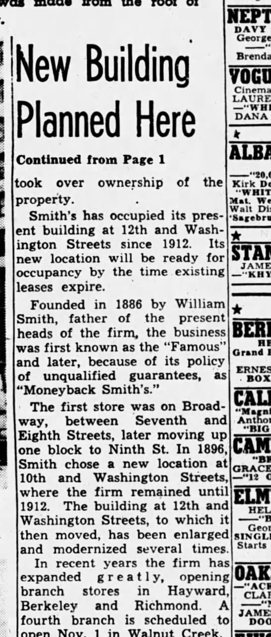 Smiths Leases Space at 14th & Broadway - Pg 2 - Oakland Tribune June 28, 195 - 