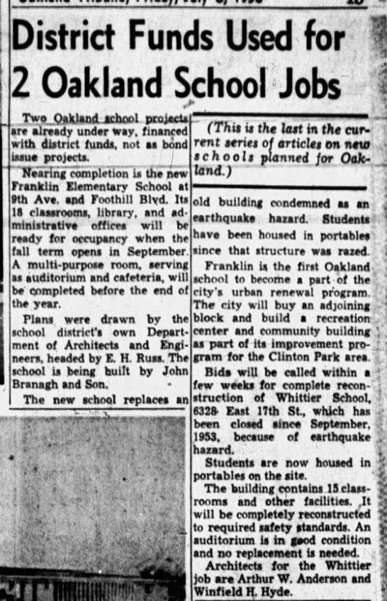 Jul 6 1956-District Funds Used for 2 Oakland School Jobs - 