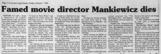 Famed movie director Mankiewicz dies - 