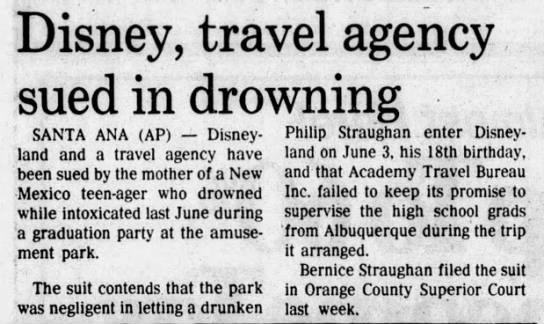 Disney, travel agency sued in drowning - 