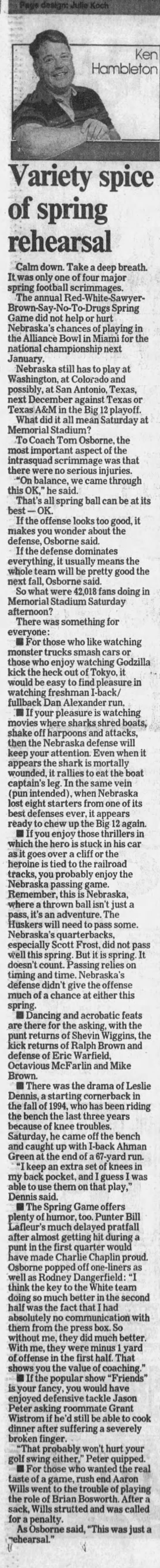 1997 Nebraska spring game Hambleton column - 