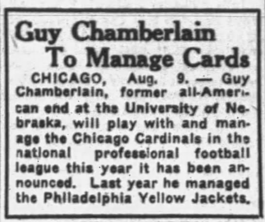 1927 Chamberlin to Chicago Cardinals - 