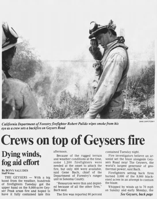 Crews on top of Geysers fire - 
