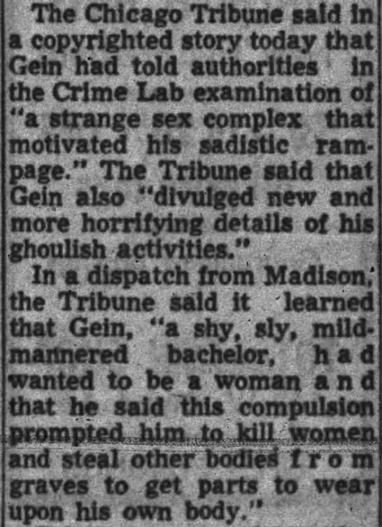 Ed Gein - Wanted to be a woman - 