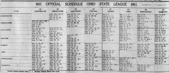 1911 Ohio State League schedule - 